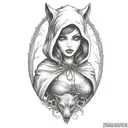 Little red riding hood girl, skinwalker, sexy, dark, goth, tattoo, shading tattoo tattoo design idea