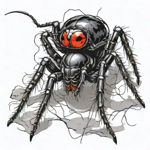 black widow spider coming down from web  tattoo design idea