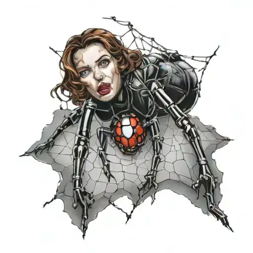 black widow coming down from web  tattoo design idea