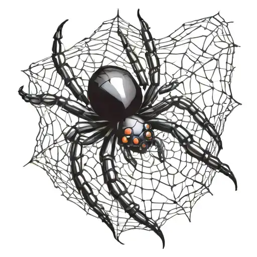 black widow spider coming down from web   tattoo design idea