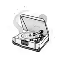A record player with a vinyl record spinning, featuring LGBT symbols as the album cover tattoo design idea