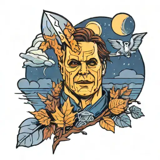 Michael Myers Forearm Tattoo with a night sky, autumn leaves, and a full moon tattoo design idea