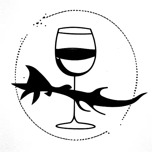 wine glass with a fish in it tattoo design idea