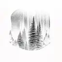 pine trees and northern lights tattoo design idea