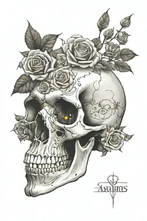 skull rose Aquarius strangth intelligence fibonacci sequence birthday 1-23-91 ancient conspiracies spirituality   tattoo design idea