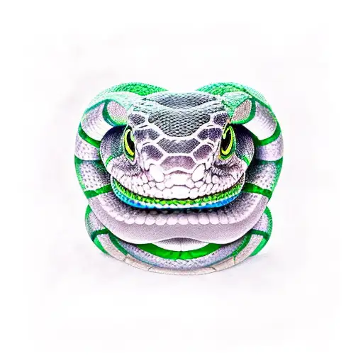  a snake in a dark color, with detailed shadows, and large emerald green eyes tattoo design idea
