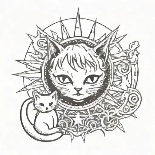 crybaby, gothic, sun, moon, cat tattoo design idea