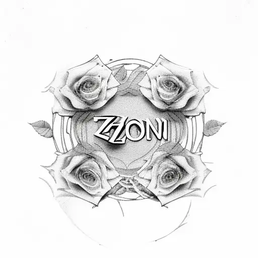 The name Zyon with roses in the background and an autism symbol in the letter Z tattoo design idea