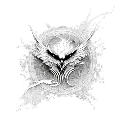 Grey Ink Flying Rising Phoenix Tattoo Sketch