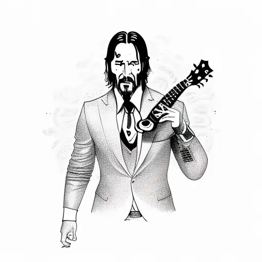 John Wick playing an ukulele tattoo design idea