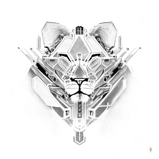 cyborg lioness tattoo design idea