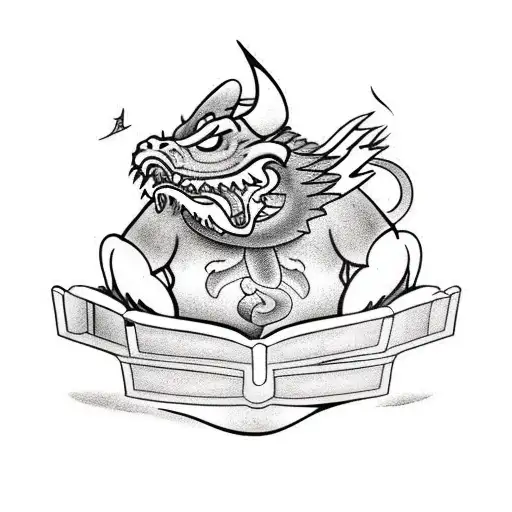 Fat dragon is reading book tattoo design idea