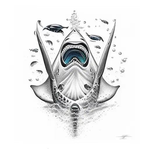 poseidon with killer whale and shark  tattoo design idea