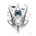 poseidon with killer whale and shark  tattoo design idea
