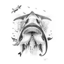 poseidon with killer whale and shark  tattoo design idea