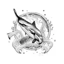 poseidon with killer whale and shark  tattoo design idea