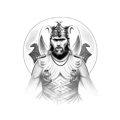 A detailed portrait of Odin, the Allfather, with his ravens Huginn and Muninn perched on his shoulders tattoo design idea