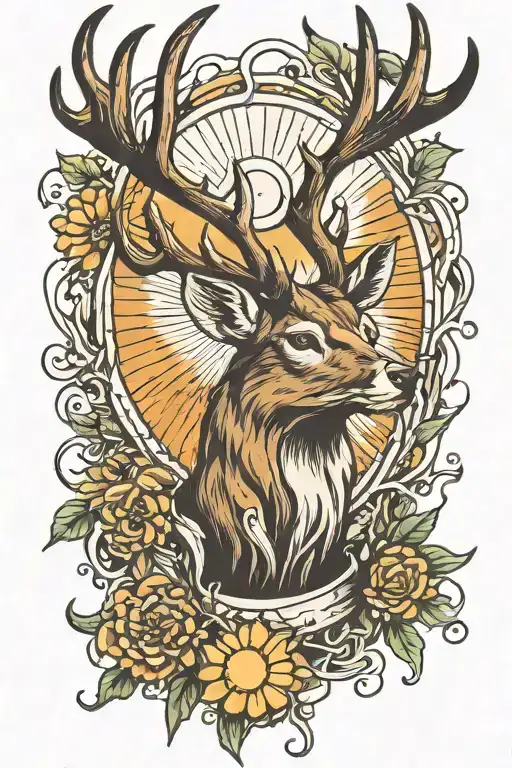 deer horn and sun shining tattoo design idea