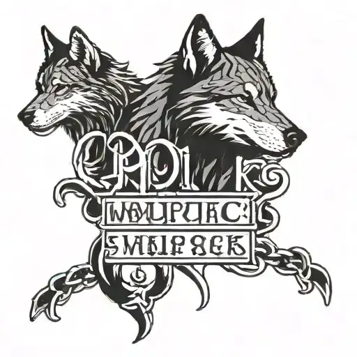 Wolfpack calligraphy letters connected by a chain link  tattoo design idea