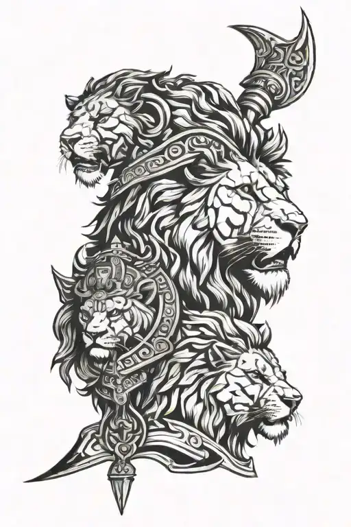 Lion and Spartacus gladiator tattoo design idea