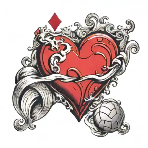 A Volleyball With Ace Of Hearts Playing Card And A Wave Crashing tattoo design idea
