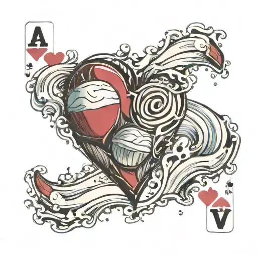 A Volleyball With Ace Of Hearts Playing Card And A Wave Crashing tattoo design idea