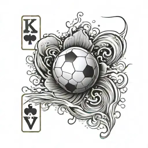 A Volleyball With Ace Of Hearts Playing Card And A Wave Crashing tattoo design idea