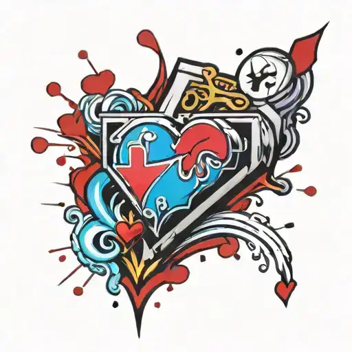 Volleyball With Ace Of Hearts Playing Card And A Wave Crashing tattoo design idea