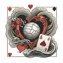 volleyball with Ace of hearts playing card and a wave crashing  tattoo design idea