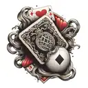 volleyball with Ace of hearts playing card and a wave crashing  tattoo design idea