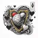 volleyball with Ace of hearts playing card and a wave crashing  tattoo design idea