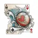 A Volleyball With Ace Of Hearts Playing Card And A Wave Crashing tattoo design idea