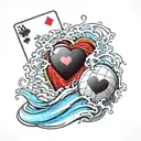 volleyball with Ace of hearts playing card and a wave crashing  tattoo design idea