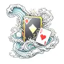 volleyball with Ace of hearts playing card and a wave crashing  tattoo design idea