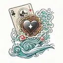 volleyball with Ace of hearts playing card and a wave crashing  tattoo design idea