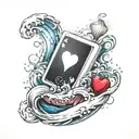 volleyball with Ace of hearts playing card and a wave crashing  tattoo design idea