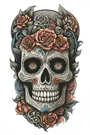 Day of the dead psychedelic interpretation tattoo design idea