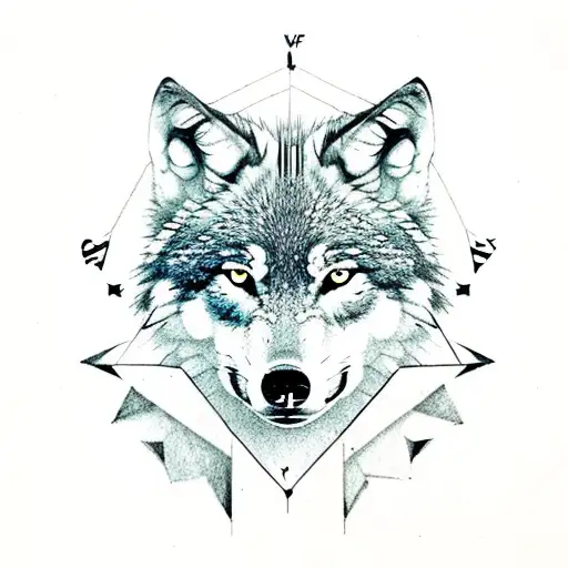 wolf with compass tattoo design idea