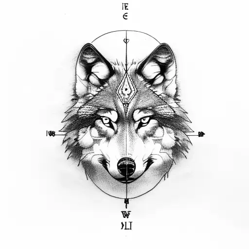 wolf with compass tattoo design idea