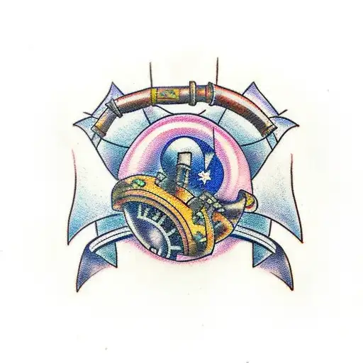 traditional tattoo, 1940s steampunk, pinup girl tattoo design idea