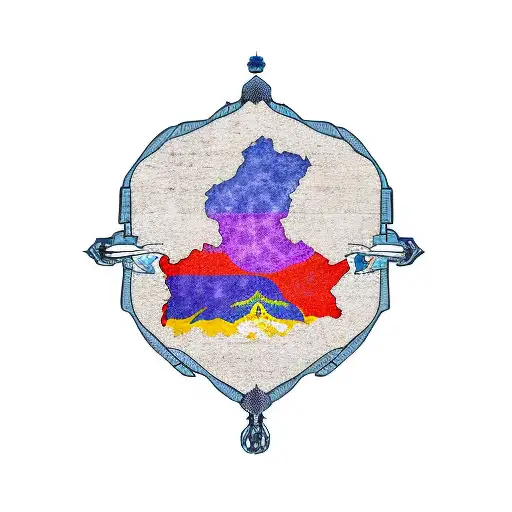 the picture of the steppe hills together with the outline of the republics of Donbass, all this is intertwined with a ri tattoo design idea