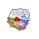 the picture of the steppe hills together with the outline of the republics of Donbass, all this is intertwined with a ri tattoo design idea