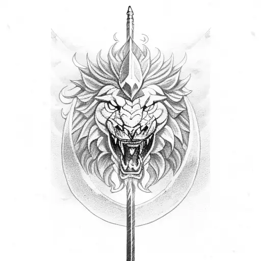 dragon sword fighter lion tattoo design idea