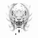 dragon sword fighter lion tattoo design idea