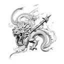 dragon sword fighter lion tattoo design idea