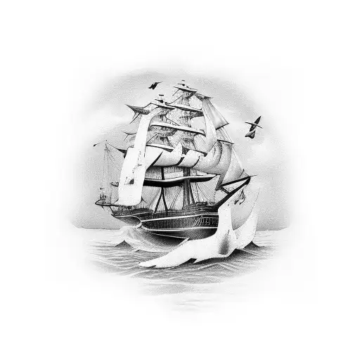 clipper ship with swallow tail birds tattoo design idea