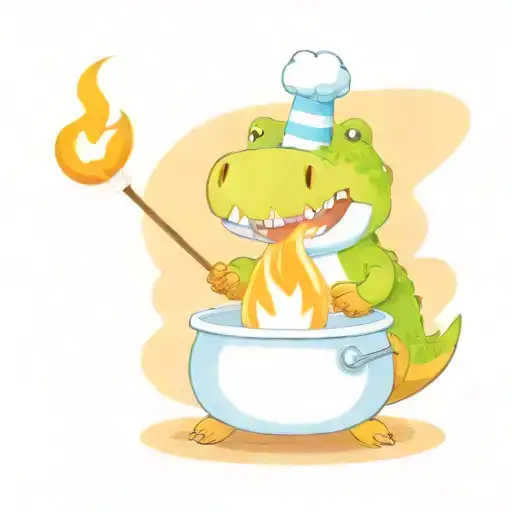 chubby dinosaur roasts marshmallows on the fire tattoo design idea