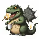 chubby dinosaur roasts marshmallows on the fire tattoo design idea