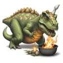 chubby dinosaur roasts marshmallows on the fire tattoo design idea
