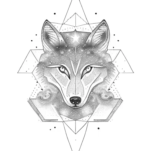 Virgo with galaxy and space with a wolf and moon tattoo design idea
